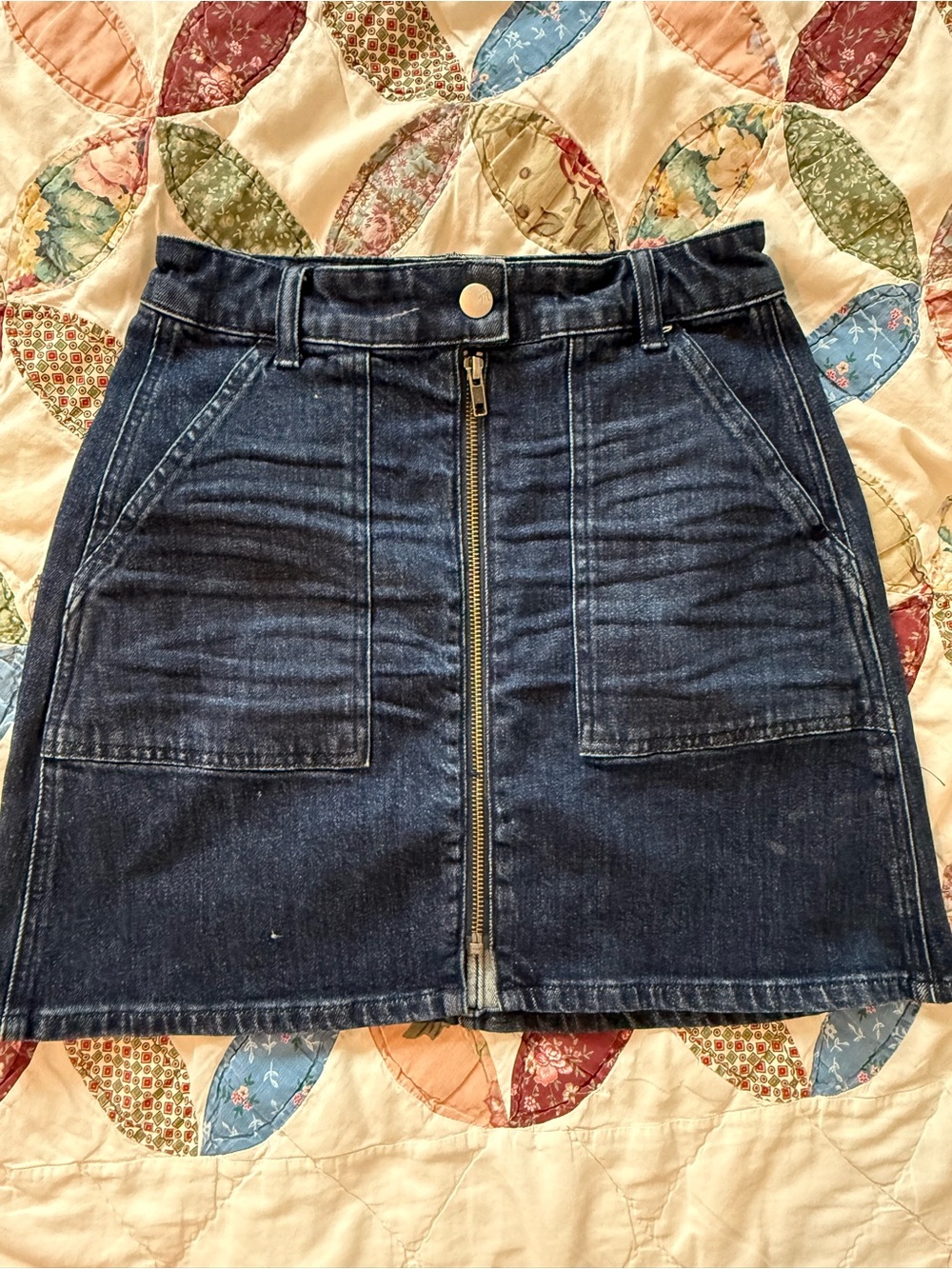 Madewell Women's Blue Denim High Rise Mini Skirt Front Zip Pockets, Size 24